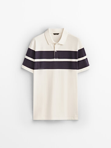 Short sleeve placement stripe polo shirt