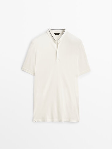 Polo shirt with stand-up collar and contrast detail