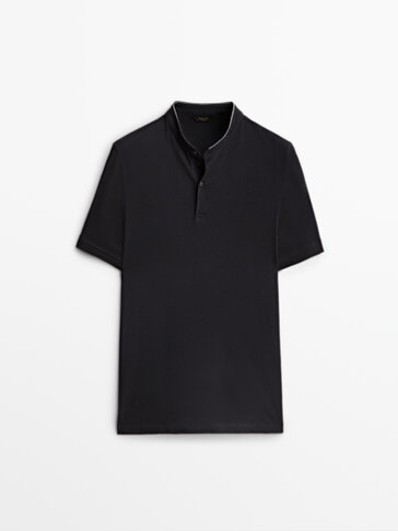 Polo shirt with stand-up collar and contrast detail