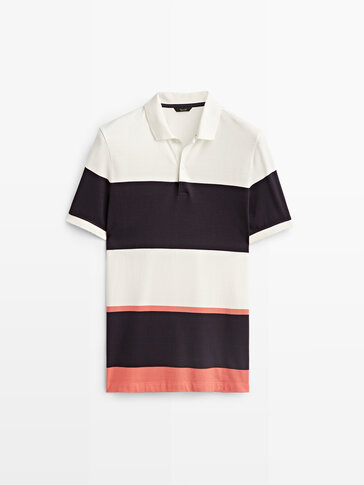 Short sleeve polo shirt with wide stripes