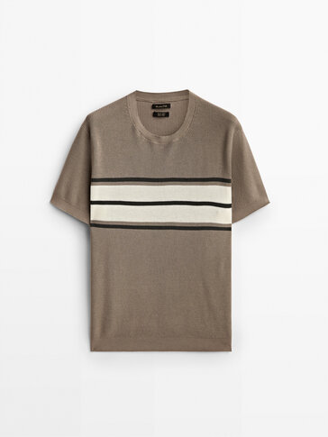 Knit short sleeve striped T-shirt