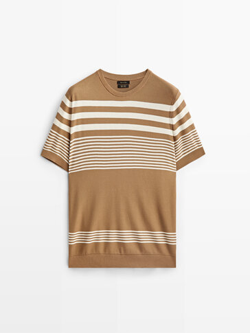 Knit short sleeve striped T-shirt