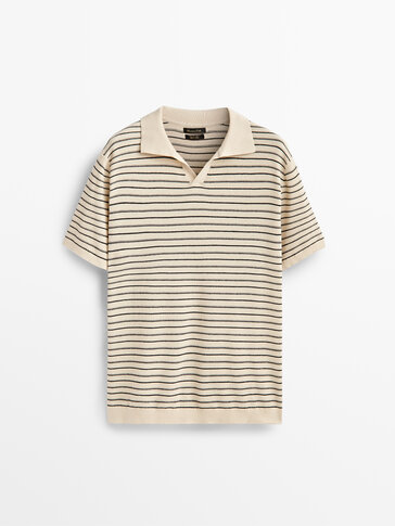 Short sleeve striped cotton polo sweater