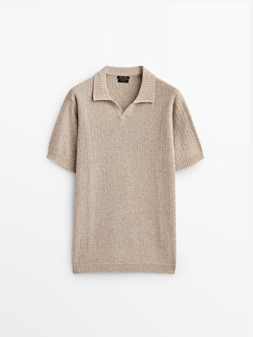 Short sleeve cotton and linen polo sweater