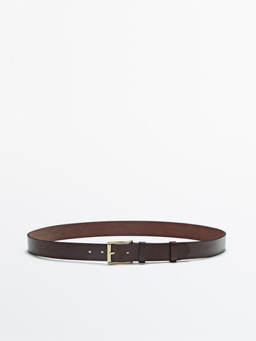 Natural grain leather belt