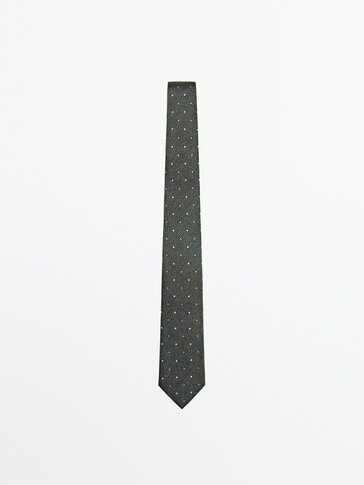 真丝混色织纹波点领带