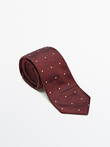 真丝混色织纹波点领带