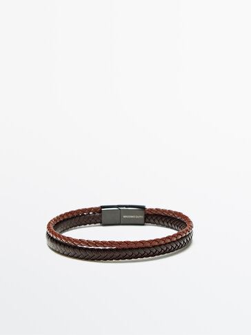 Double plait leather bracelet