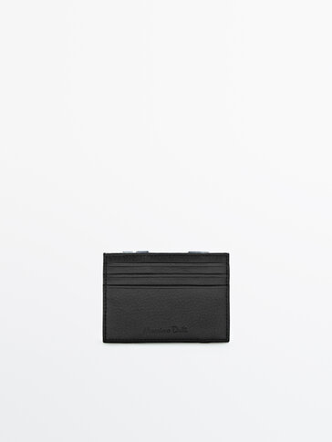 Tumbled leather card holder with contrast interior