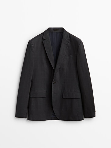 Checked cotton suit blazer