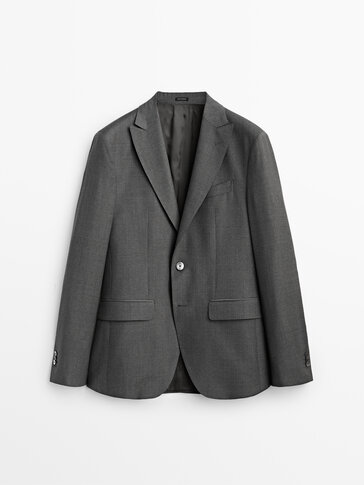 Grey wool pinstriped suit blazer
