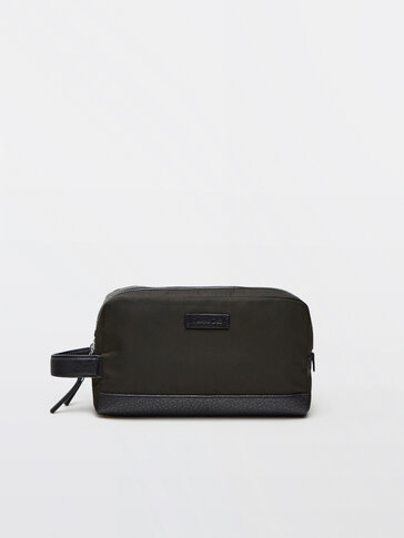 Nylon toiletry bag with leather details