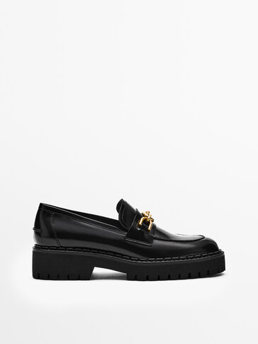 BLACK LEATHER LOAFERS WITH SUPER TRACK SOLE