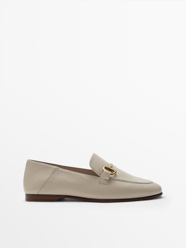 BEIGE METALLIC LEATHER LOAFERS