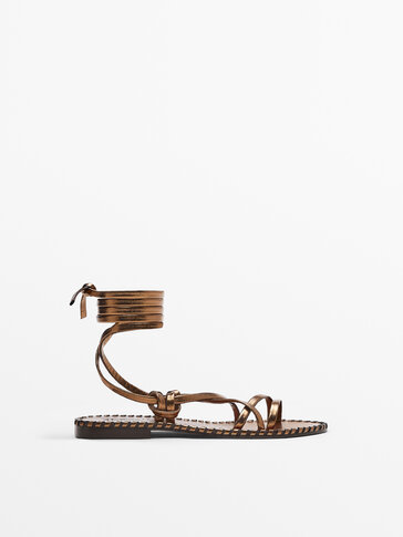 TIED LEATHER FLAT SANDALS
