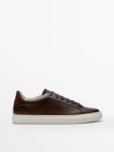 Tan nappa brushed leather trainers