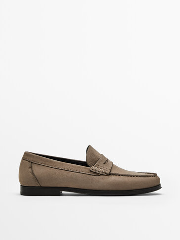 MINK-COLOURED NUBUCK LEATHER LOAFERS