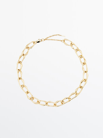 Gold-plated oval chain link necklace