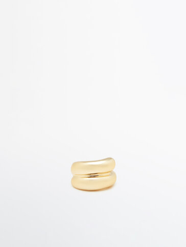 Gold-plated wide twist-effect ring