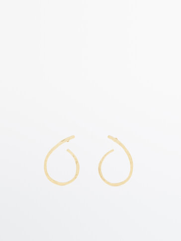 镀金纹理椭圆环形耳环