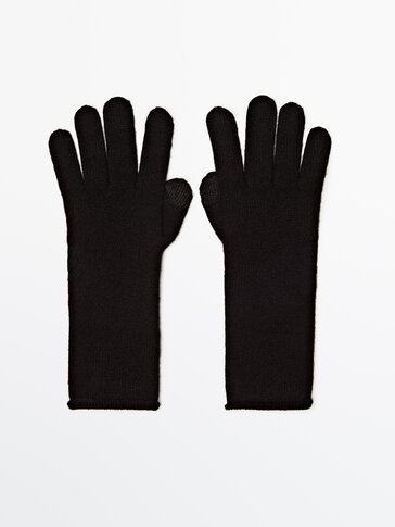 Wool and cashmere blend fine knit gloves