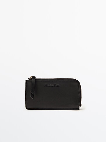 Nappa leather card holder with zip