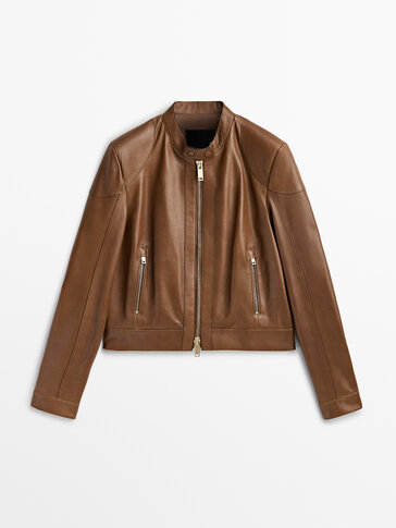 Nappa leather jacket with padded shoulders