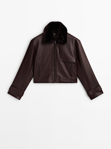 Nappa leather jacket with furskin collar