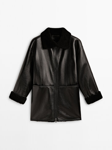 Black mouton coat with zip