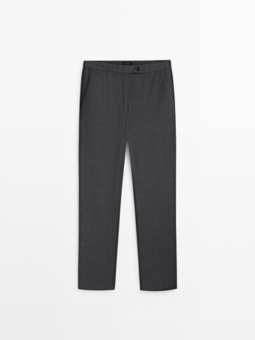 Grey cool wool blend suit trousers