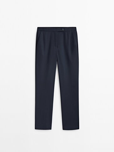Navy blue cool wool blend suit trousers