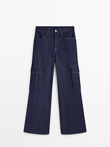 High-waist palazzo cargo jeans