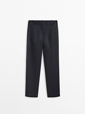 100% linen trousers with double tabs