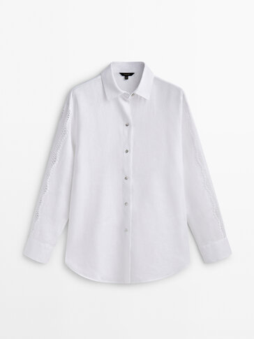 100% linen shirt with embroidered sleeves