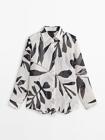 100% ramie shirt with flower graphic print