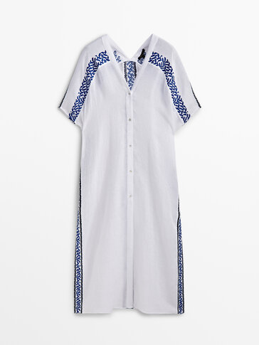Maxi embroidered linen shirt blouse