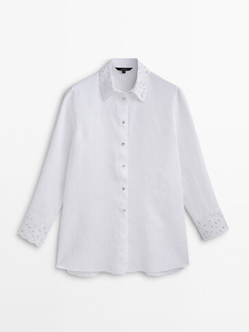Linen shirt with cutwork embroidery