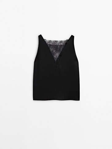 Top with lace neckline detail