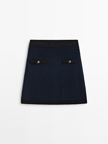 Textured knit mini skirt with gold-toned buttons