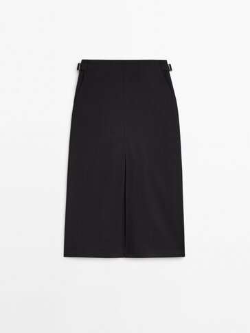 Pleated midi skirt with side buckle