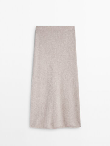 Long brushed wool blend skirt