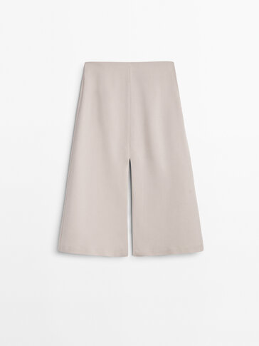 Micro-twill midi skirt with slits