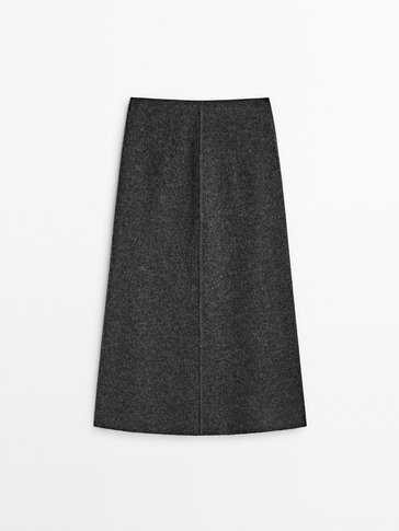 Grey wool blend midi skirt