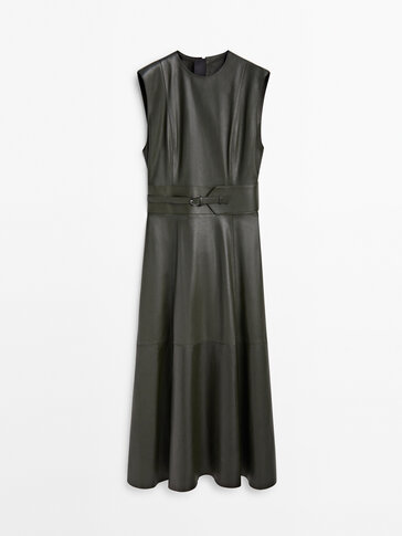 Nappa leather midi dress with belt