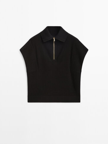 Knit vest with zipped neck