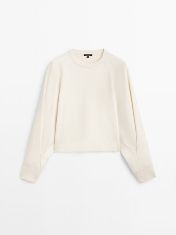 Knit sweatshirt with cropped sleeves