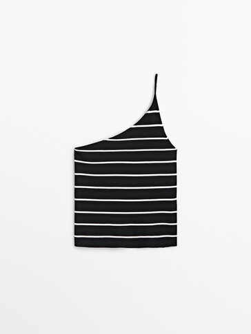 Asymmetric striped knit top