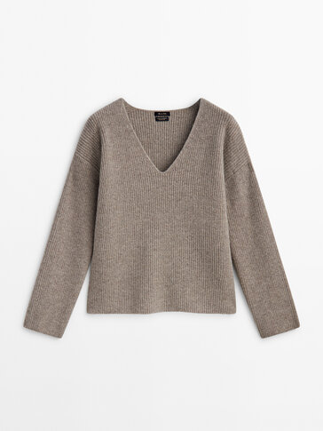 Wool blend purl knit sweater co-ord