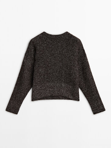 Flecked crew neck knit sweater