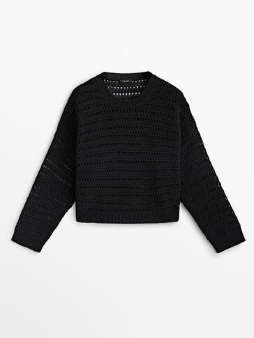 Crew neck open-knit sweater